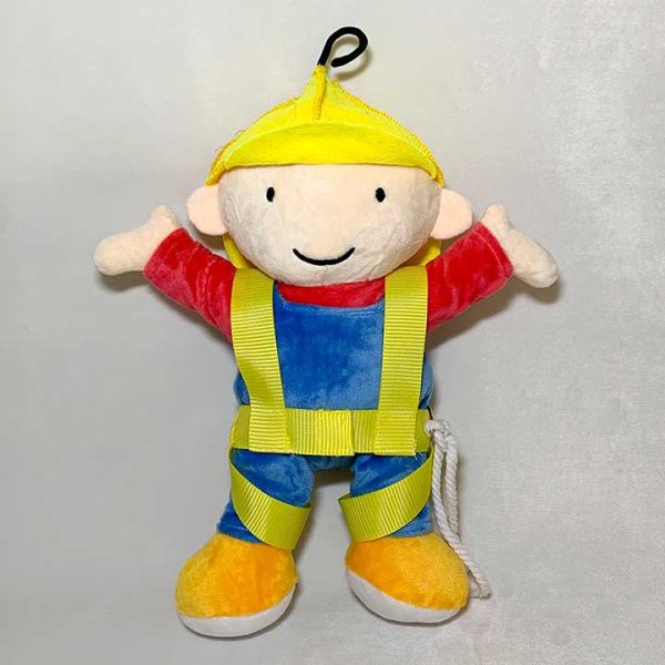 Danny doll dressed in a yellow mountain climber costume